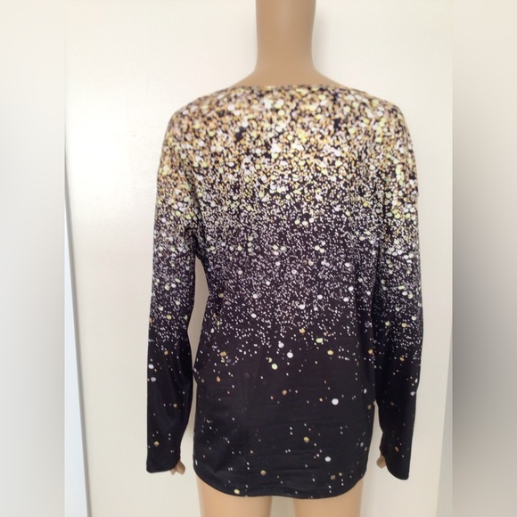 New! JFN Black and Gold Confetti Print Long-Sleeve Tee - Medium 8-10 US - Picture 2 of 4